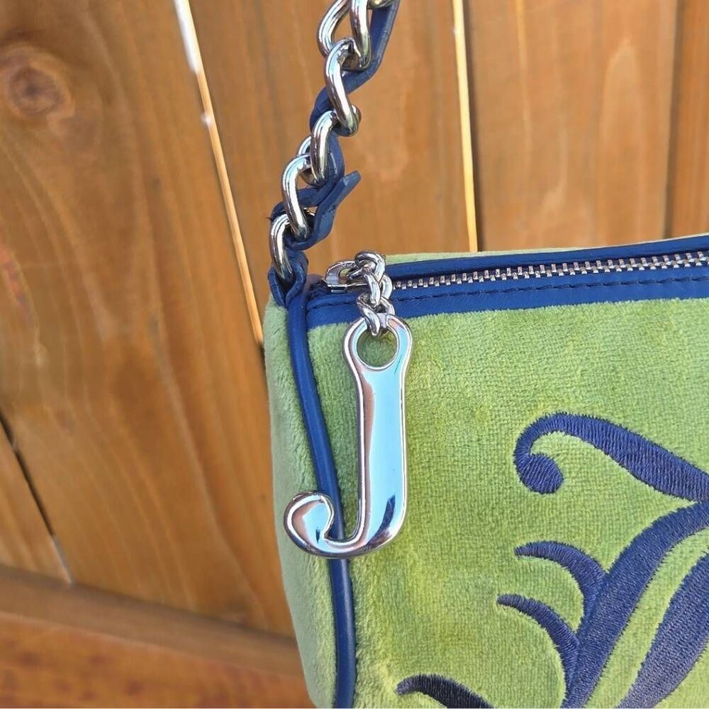 Juicy Couture Y2K "Juicy" Green Fluffy Terry Cloth Barrell Vintage Shoulder Bag - Picture 5 of 11